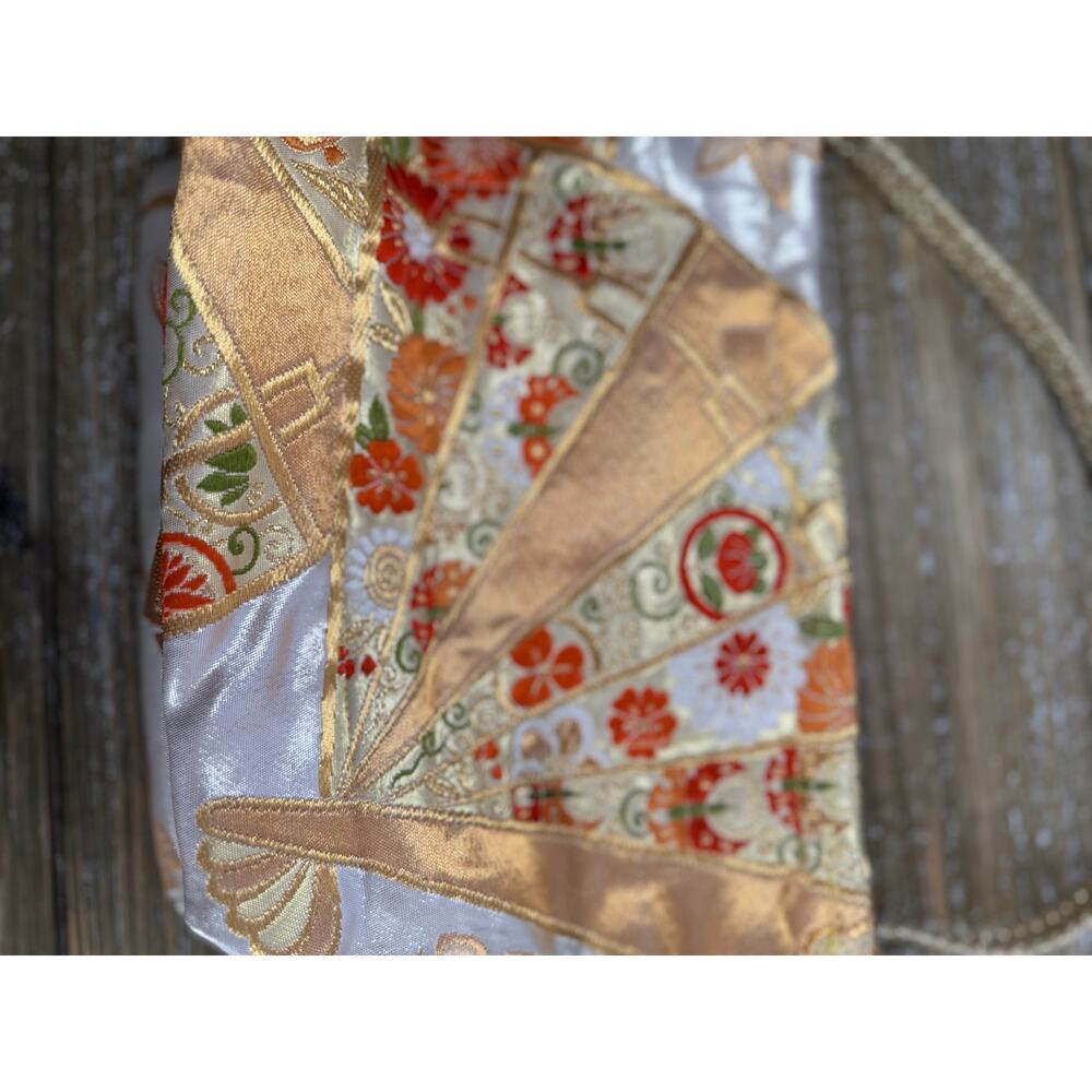 Vintage Japanese Silk Obi Clutch Bag Gold Floral Kawaii Coquette Aesthetic Purse - Picture 4 of 10